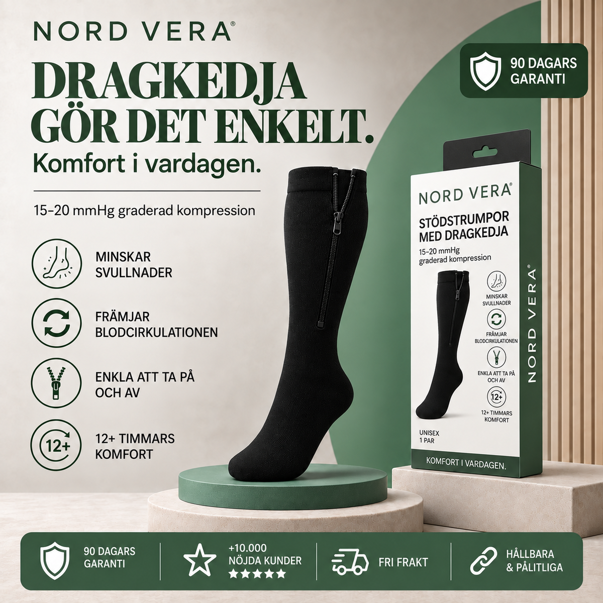 Stödstrumpor med dragkedja