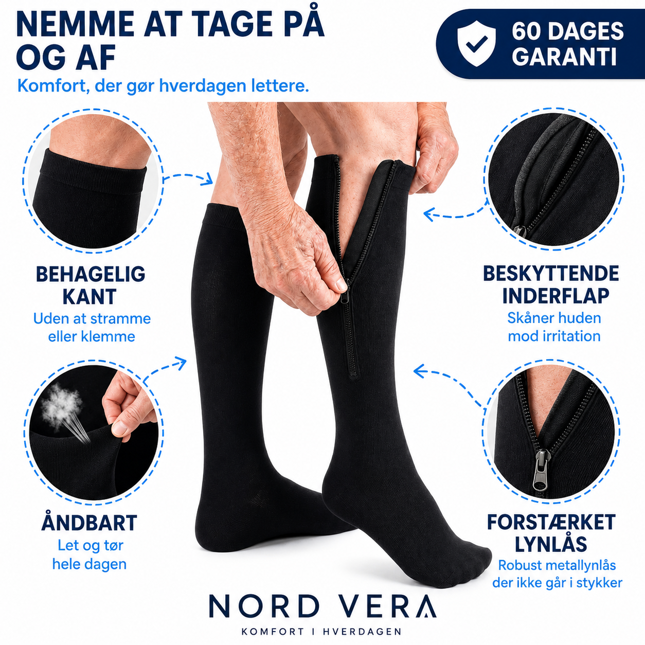 Kompressionsstrømper med lynlås